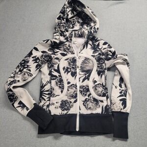 Lululemon Scuba Full Zip Hoodie Brisk Bloom Black & Ivory Women's Size 4 Floral